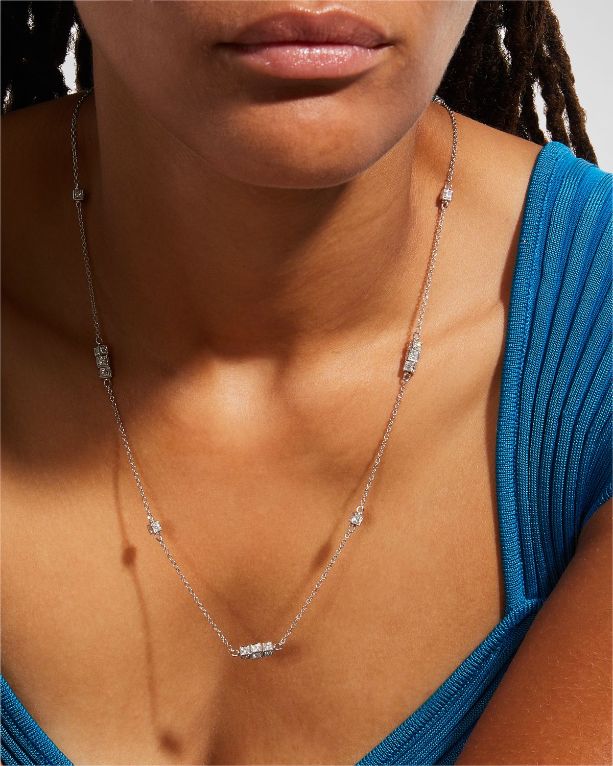 Miseno 18K White Gold Diamond Rotating Cube Elements Necklace, 28"L