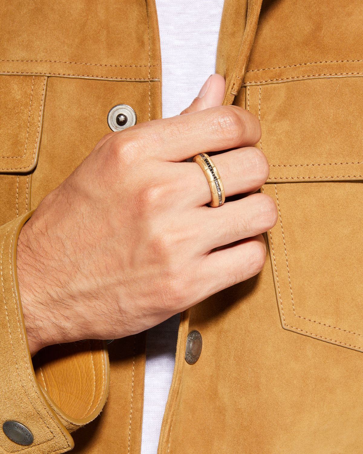 Roberto Demeglio Men 's Yellow Gold Matte Pura Black Diamond Eternity Ring