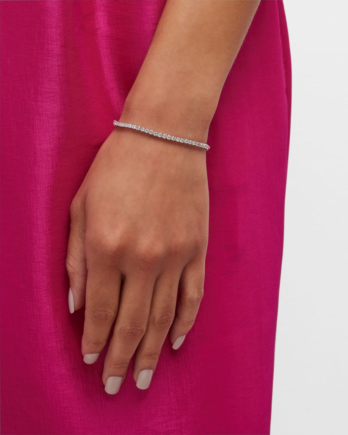 Neiman Marcus Diamonds 18K White Gold Diamond Tennis Bracelet, 3.90tcw, 7"L