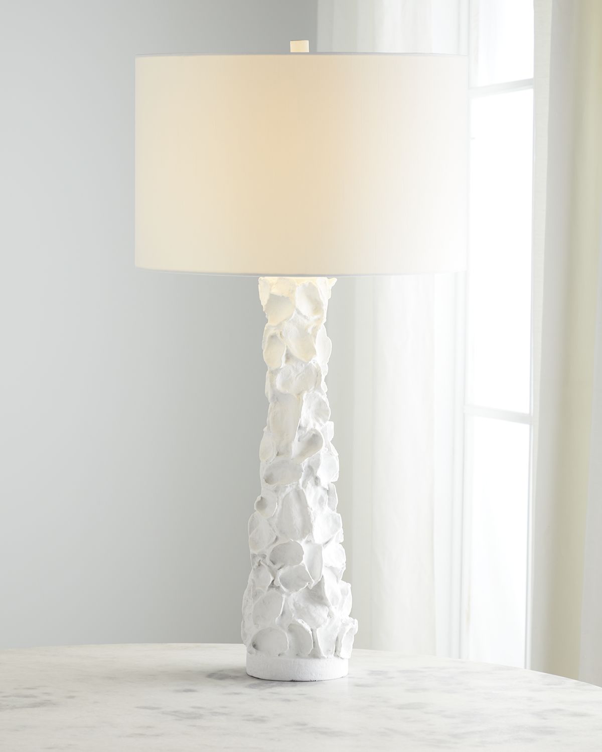 Old World Design White Gesso Oyster Shell Lamp