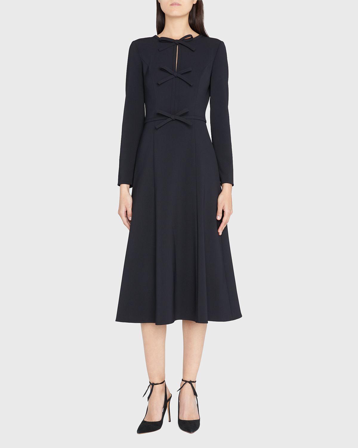 Carolina Herrera Triple Bow Keyhole-Front Midi Dress