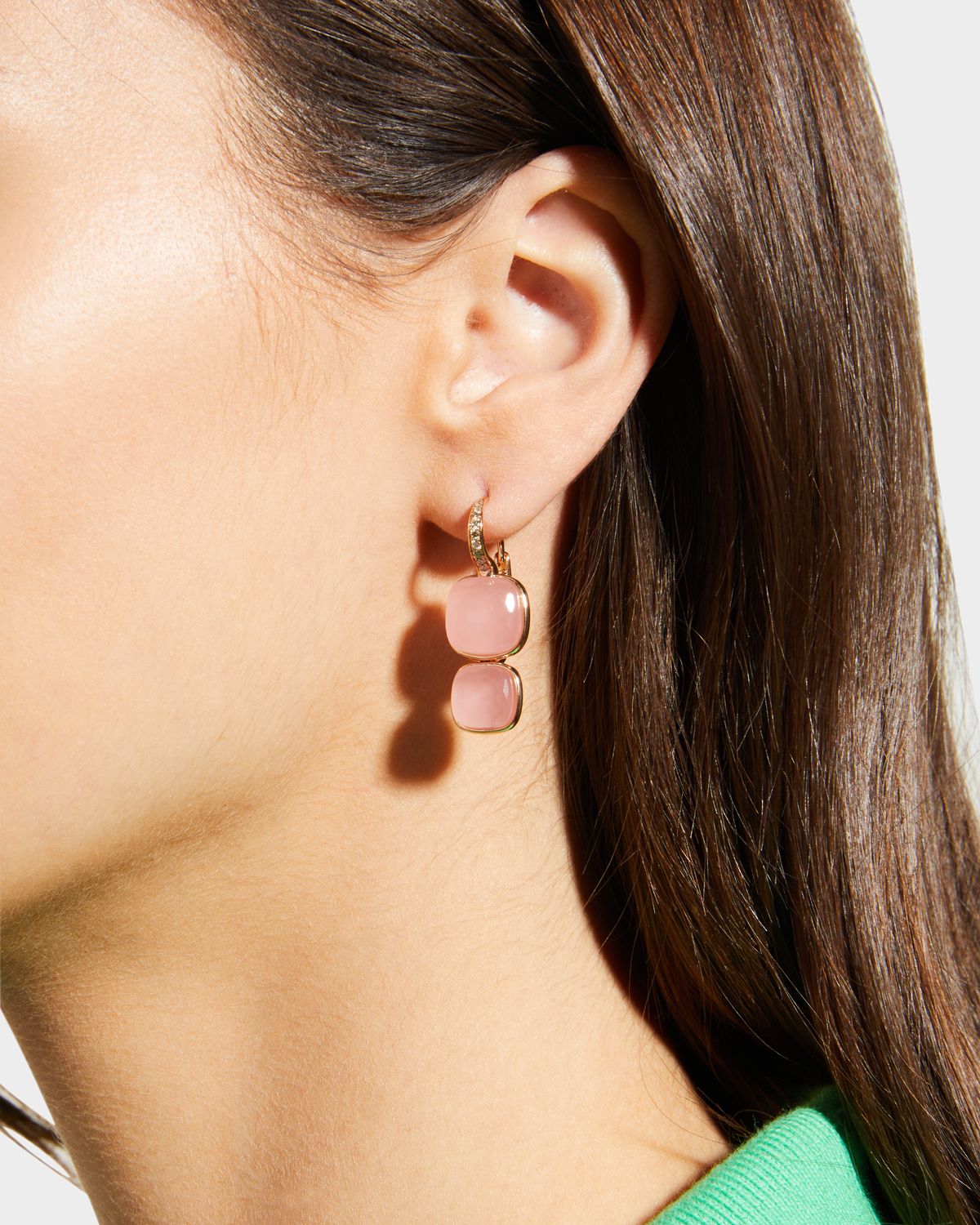 Pomellato Nudo 18K Rose Gold Rose Quartz Brown Diamond Pendant Earring