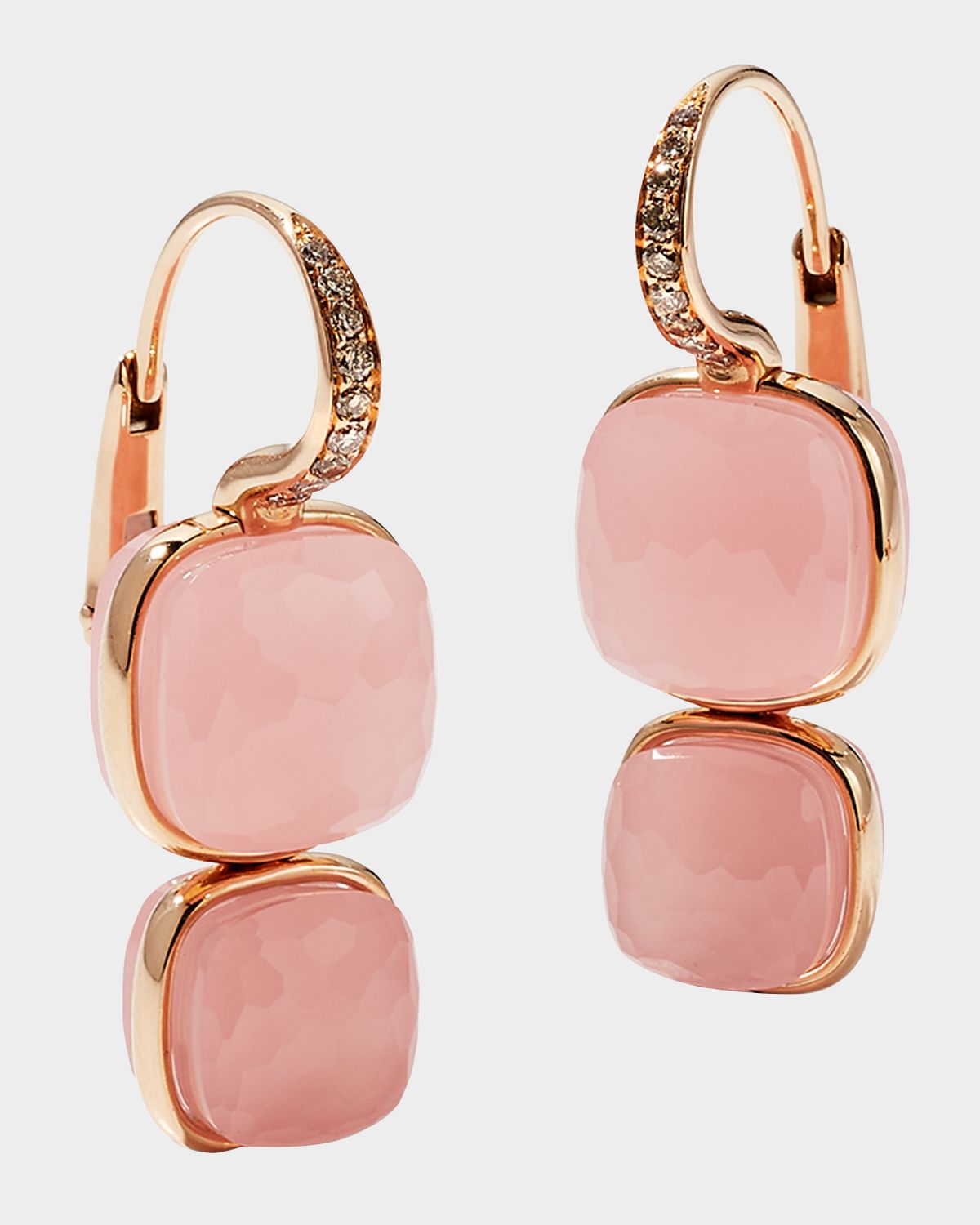 Pomellato Nudo 18K Rose Gold Rose Quartz Brown Diamond Pendant Earring