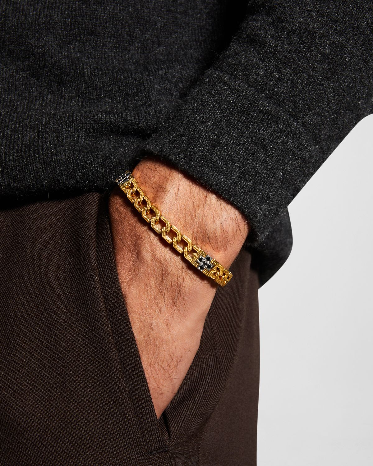 Konstantino Men 's 18K Gold Black Diamond Filigree Chain Bracelet