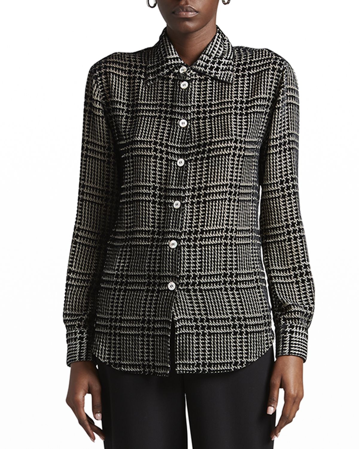 Giorgio Armani Flocked Check Silk Blouse | Thumbnail 4 Giorgio Armani Flocked Check Silk Blouse | Thumbnail 4