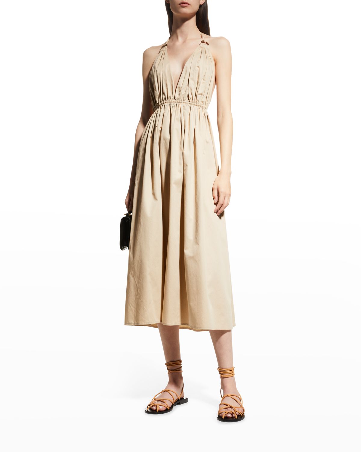 ZEYNEP ARCAY Helen Plunging Halter Cotton Midi Dress
