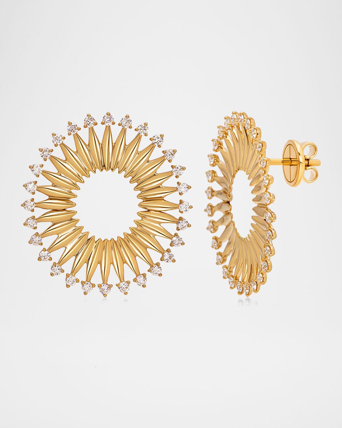 Hueb 18K Tribal Yellow Gold Earrings with VS-GH Diamonds, 0.81tcw