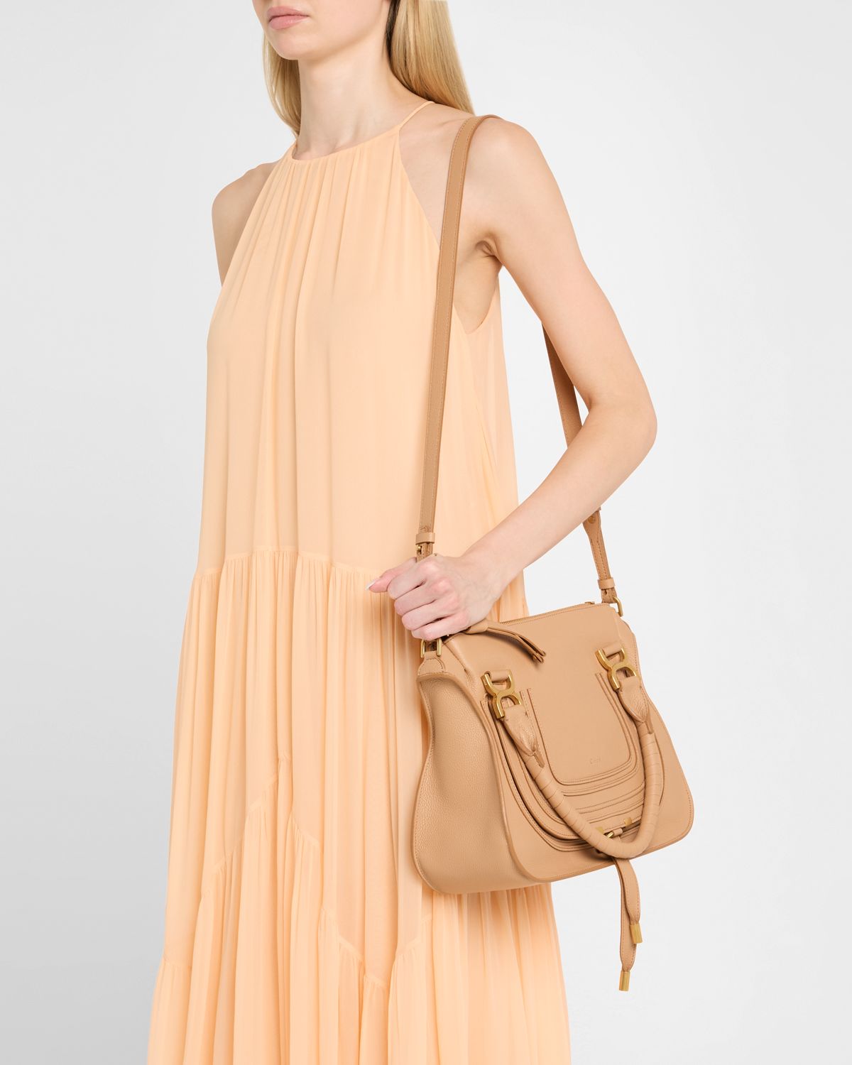 Chloe Marcie Medium Double Carry Satchel Bag in Grained Leather