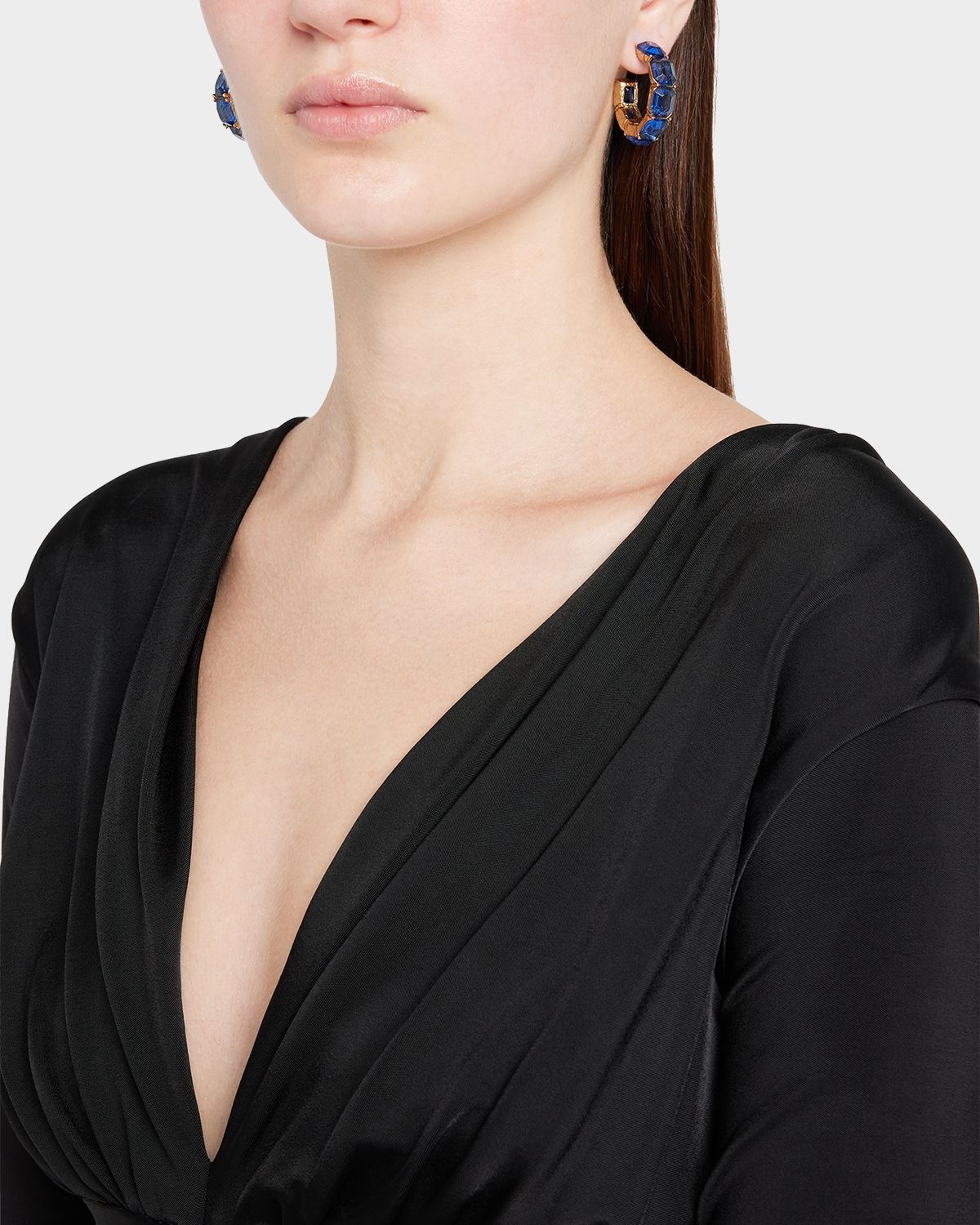 Oscar de la Renta Baguette Crystal Hoop Earrings, Watermelon/Rainbow