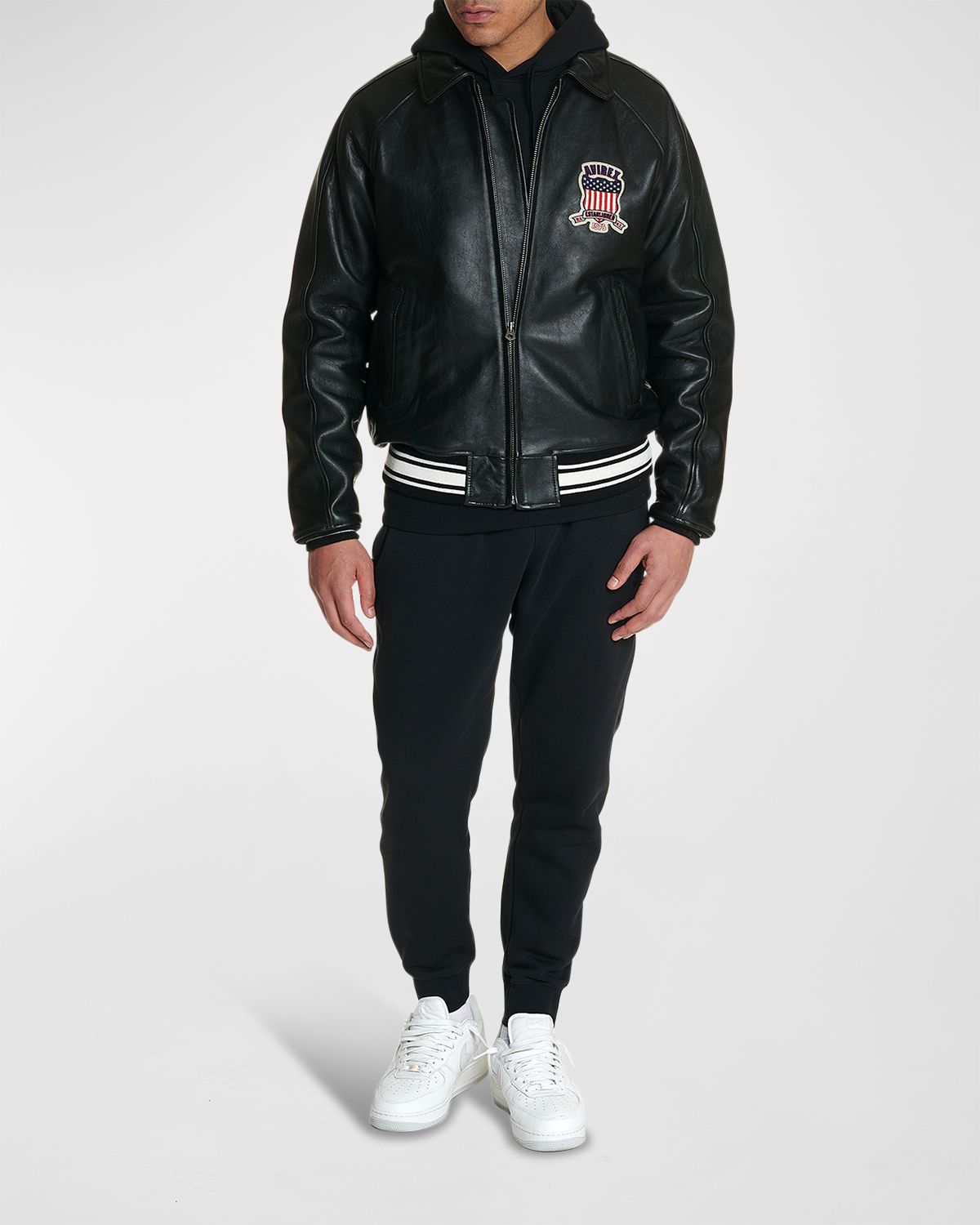 AVIREX Men 's Icon Logo Leather Bomber Jacket