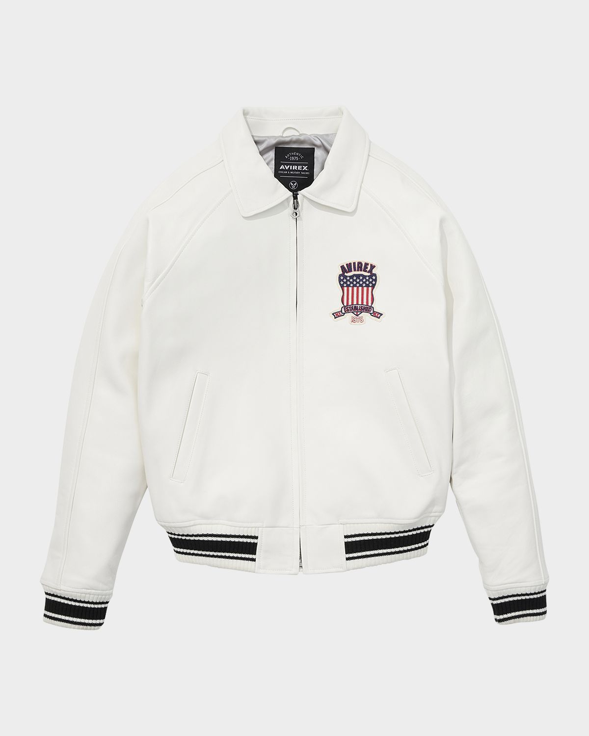 AVIREX Men 's Icon Logo Leather Bomber Jacket