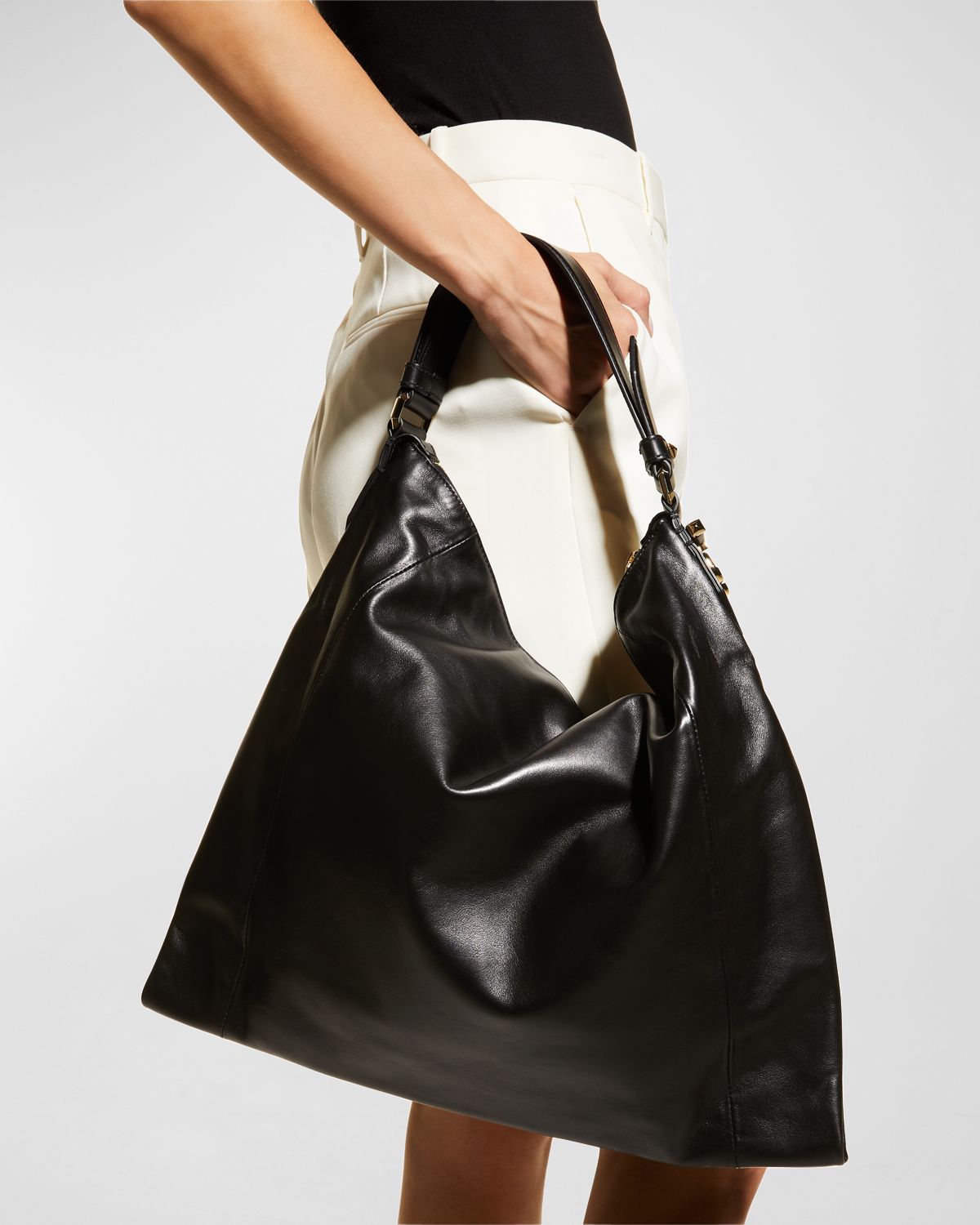 Jimmy Choo Ana Zip Leather Hobo Bag