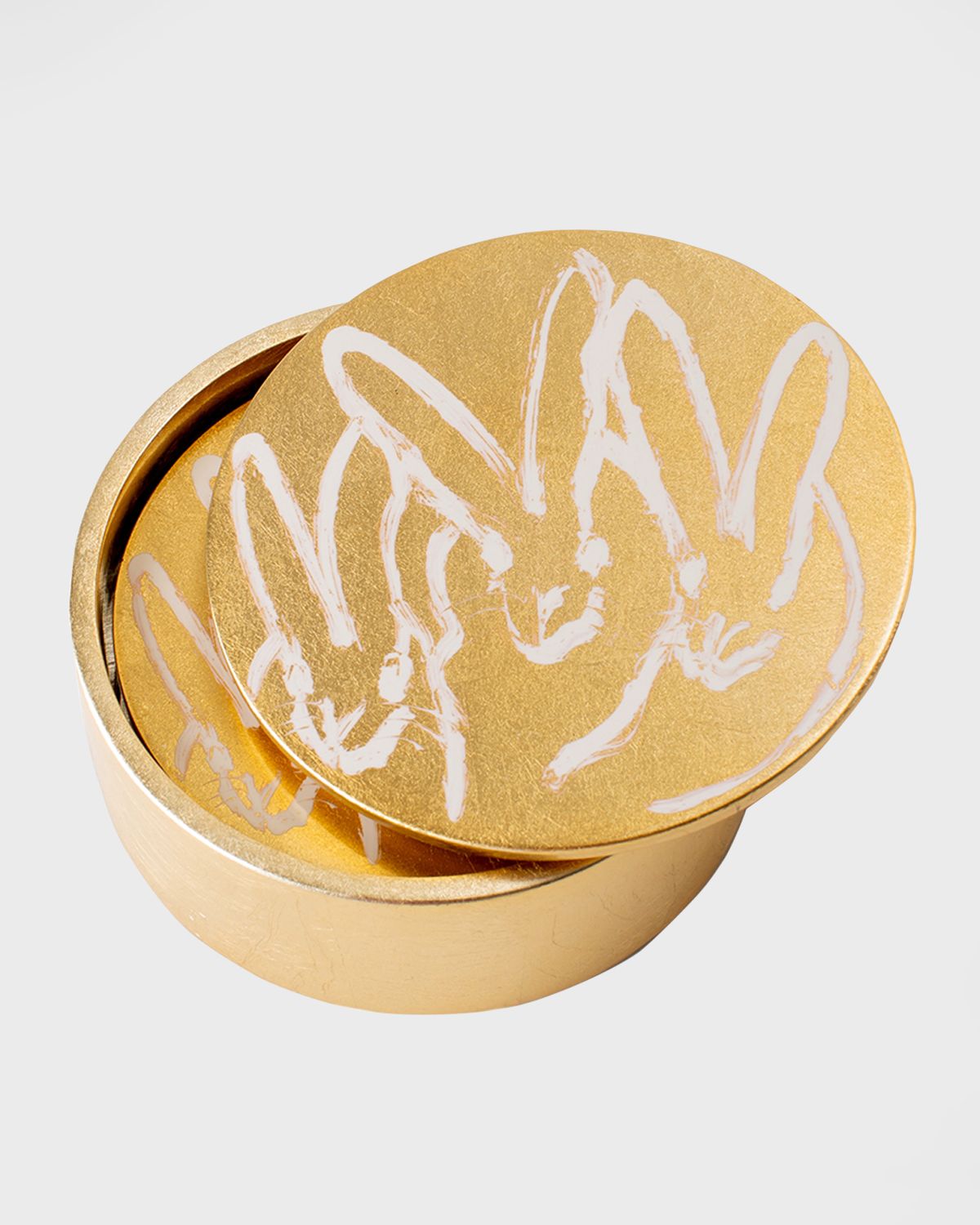 Hunt Slonem Gold Leaf Bunny Coaster Box - Set of 4