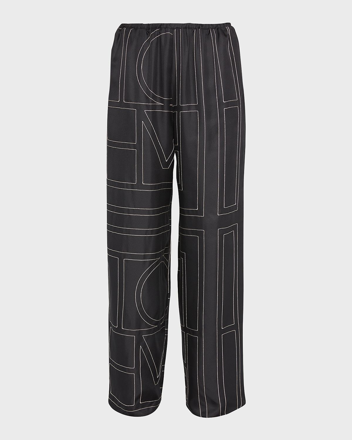 Toteme Monogram-Embroidered Silk Pajama Pants