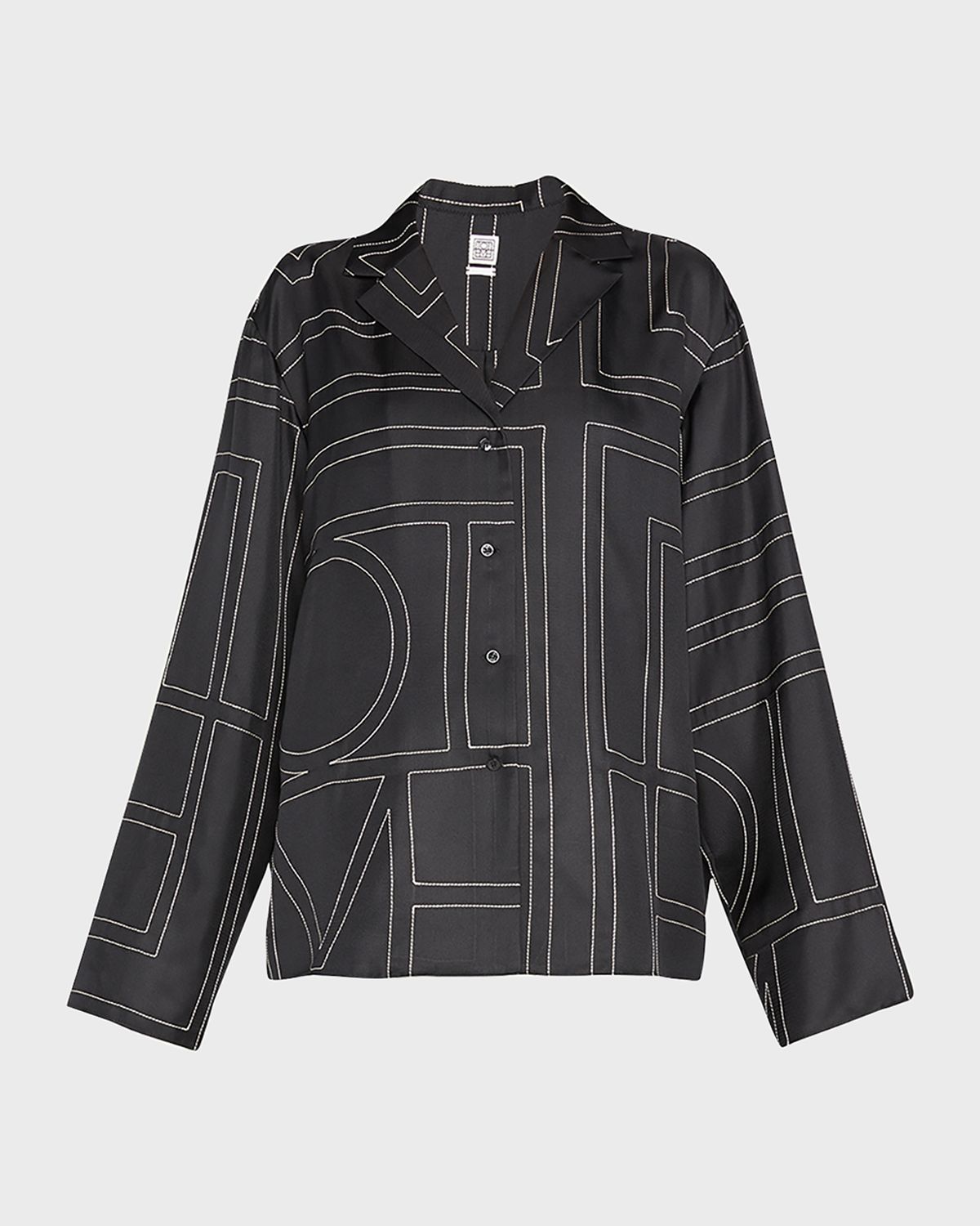 Toteme Monogram-Embroidered Silk Pajama Top