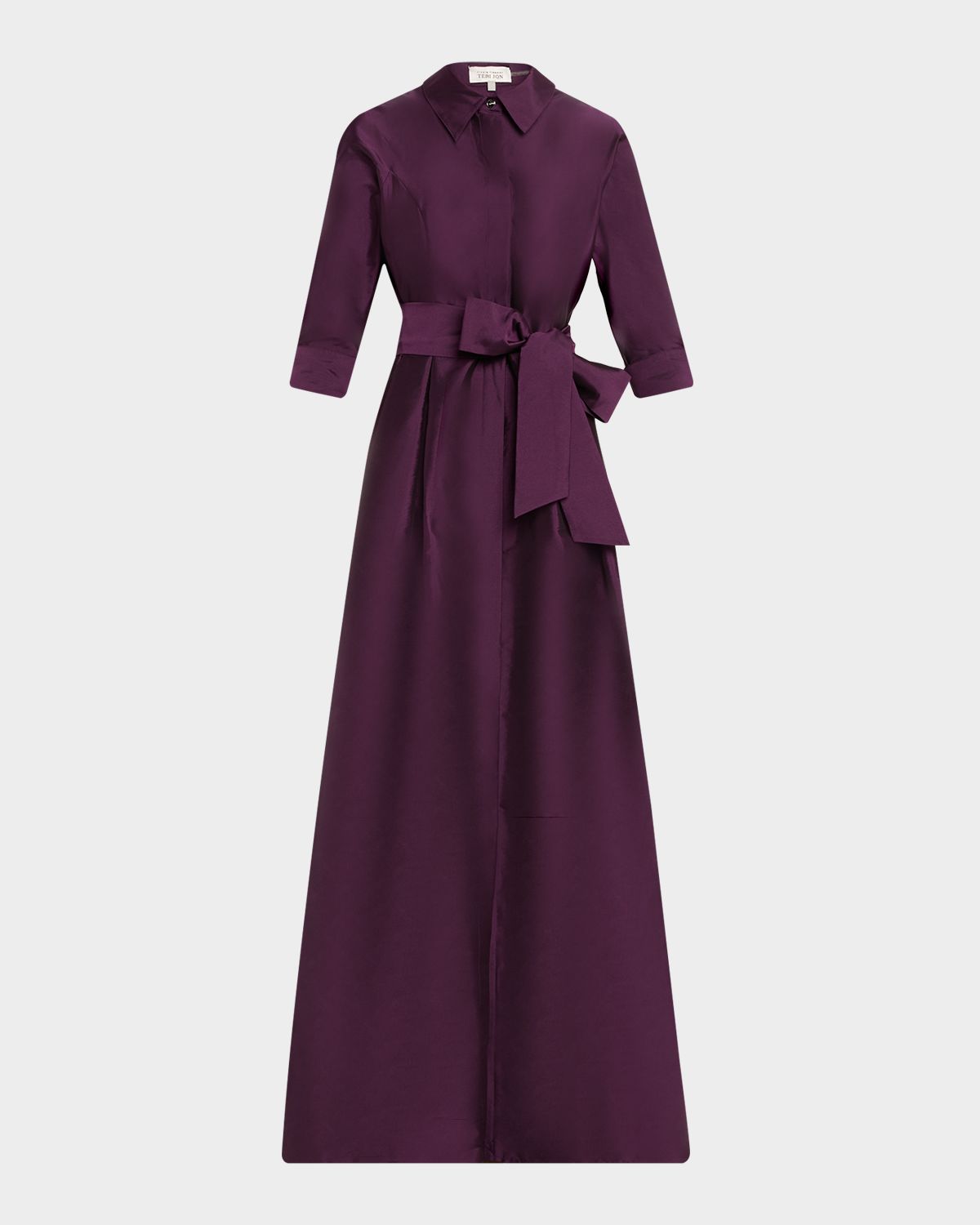 Rickie Freeman for Teri Jon 3/4-Sleeve Taffeta Shirtdress Gown | Thumbnail 6 Rickie Freeman for Teri Jon 3/4-Sleeve Taffeta Shirtdress Gown | Thumbnail 6