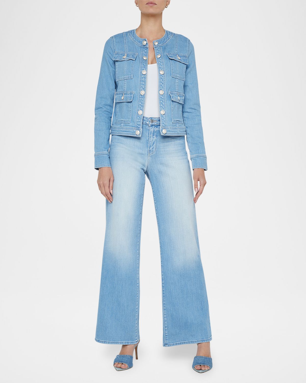 L 'Agence Yari Faded Collarless Denim Jacket