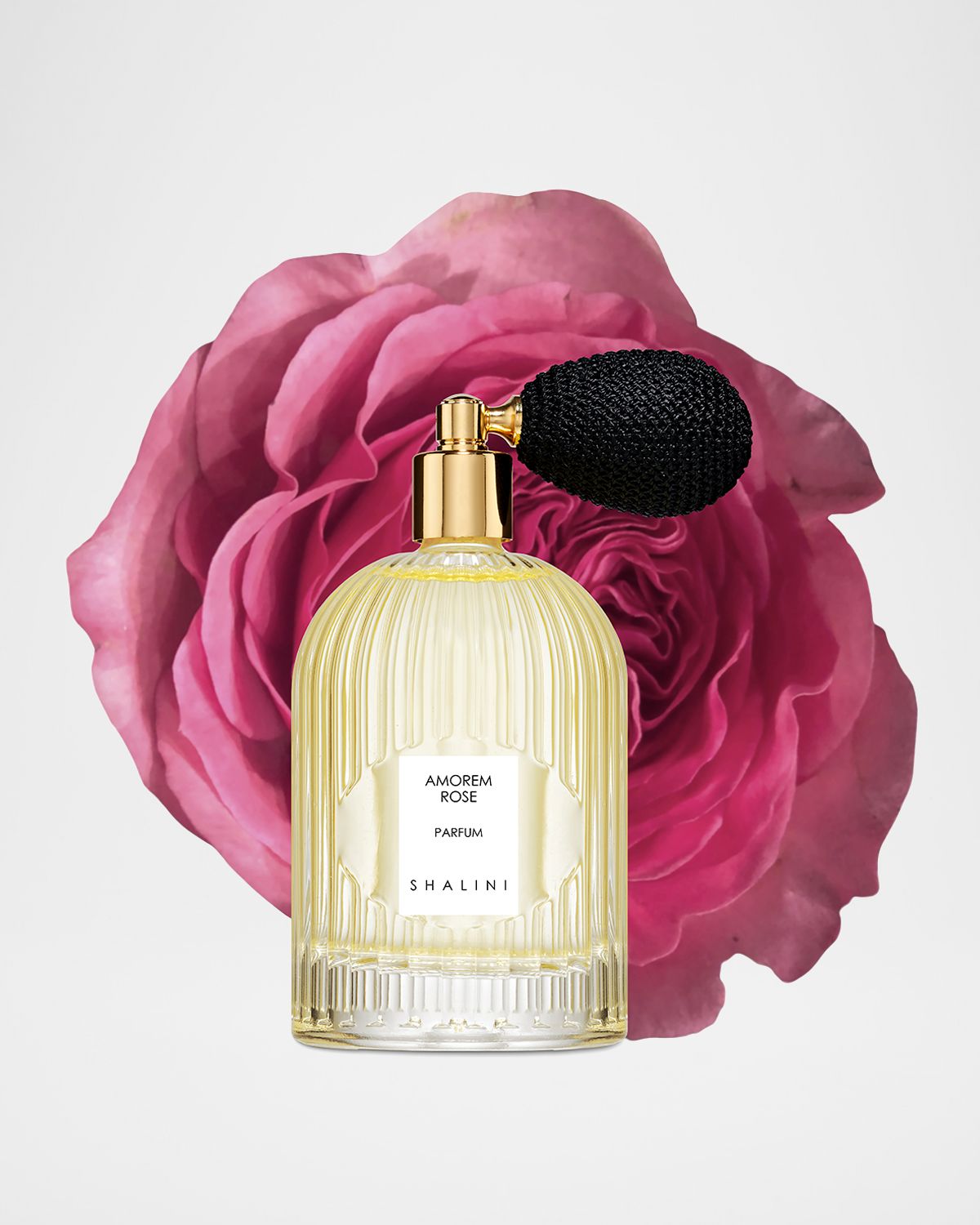 Shalini Parfum Amorem Rose Parfum in Byzantine Glass Flacon w/ Black Bulb Atomizer, 3.4 oz.