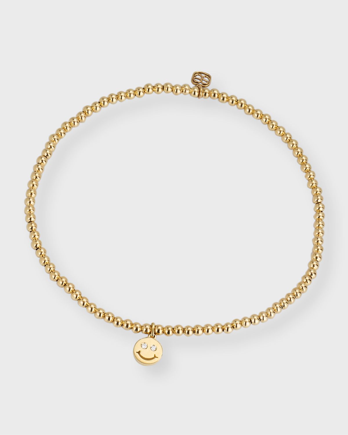Sydney Evan 2mm Gold Bead Diamond Happy Face Charm Bracelet