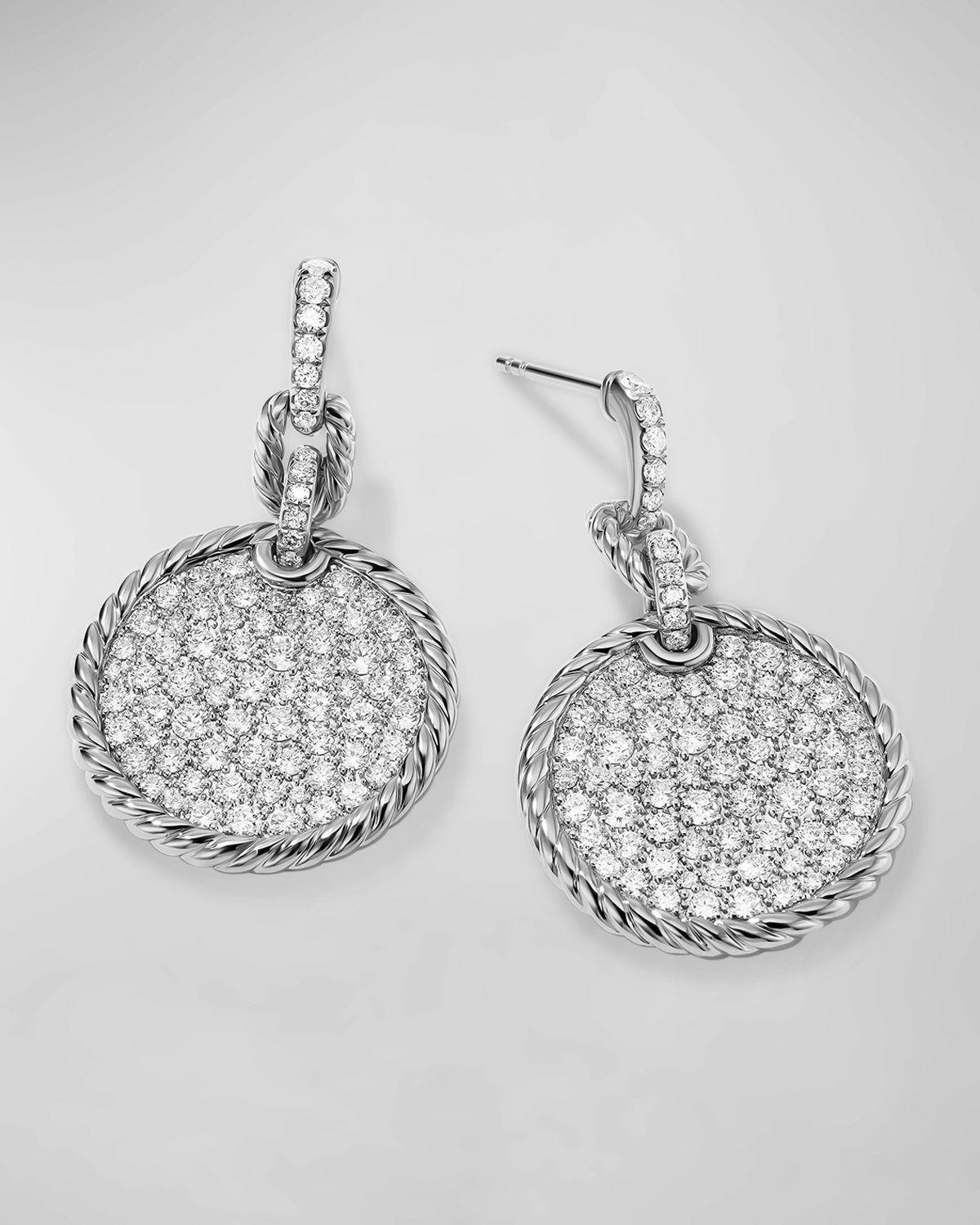 David Yurman Elements Earrings with Diamonds in Silver, 0.75"