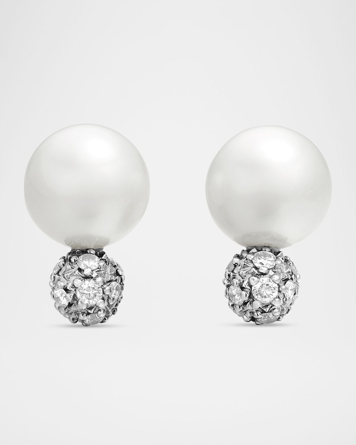 David Yurman Solari Stud Earrings with Diamonds and Pearls in Silver, 13mm