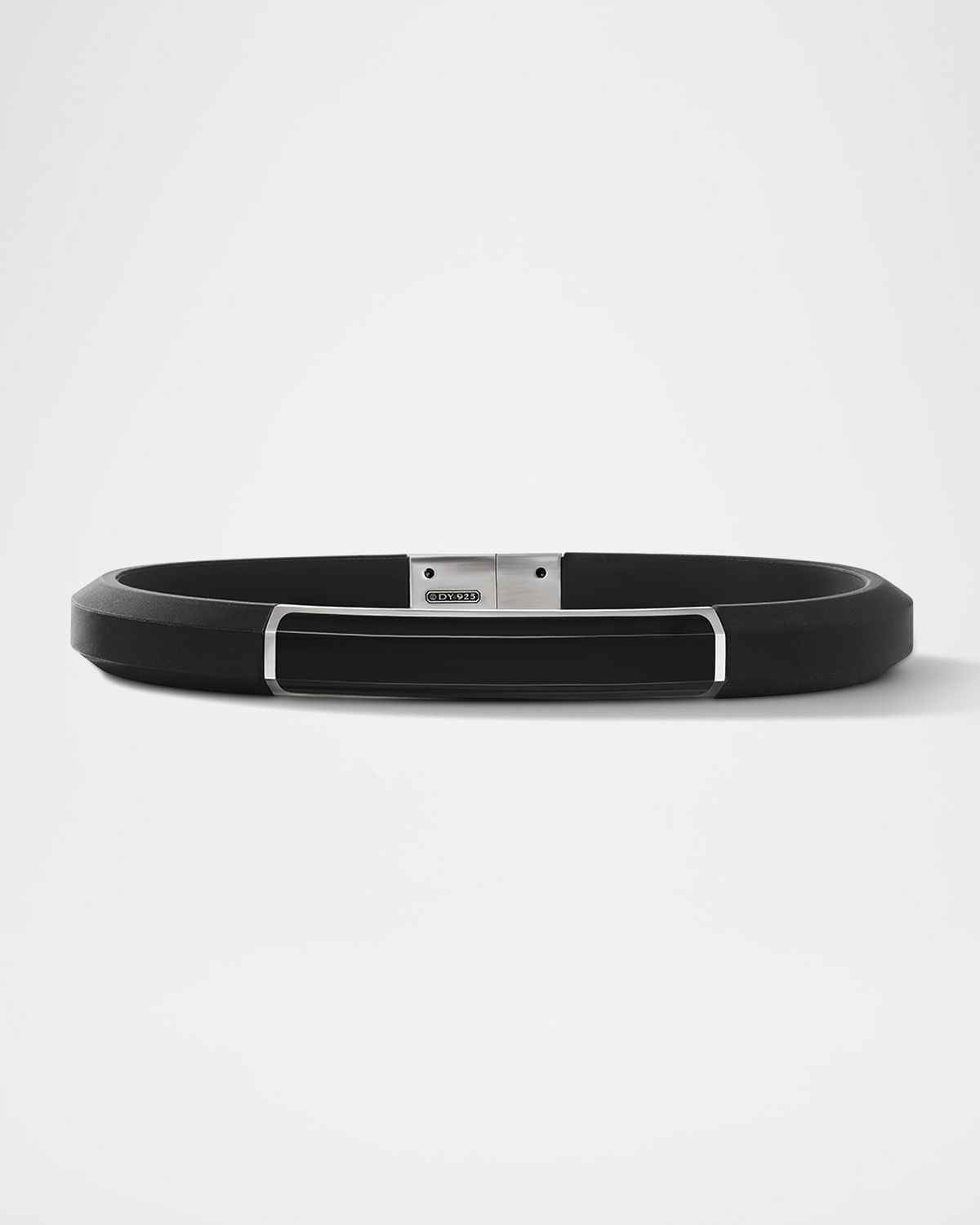 David Yurman Men 's Streamline ID Bracelet in Rubber with Black Onyx and Silver, 10mm