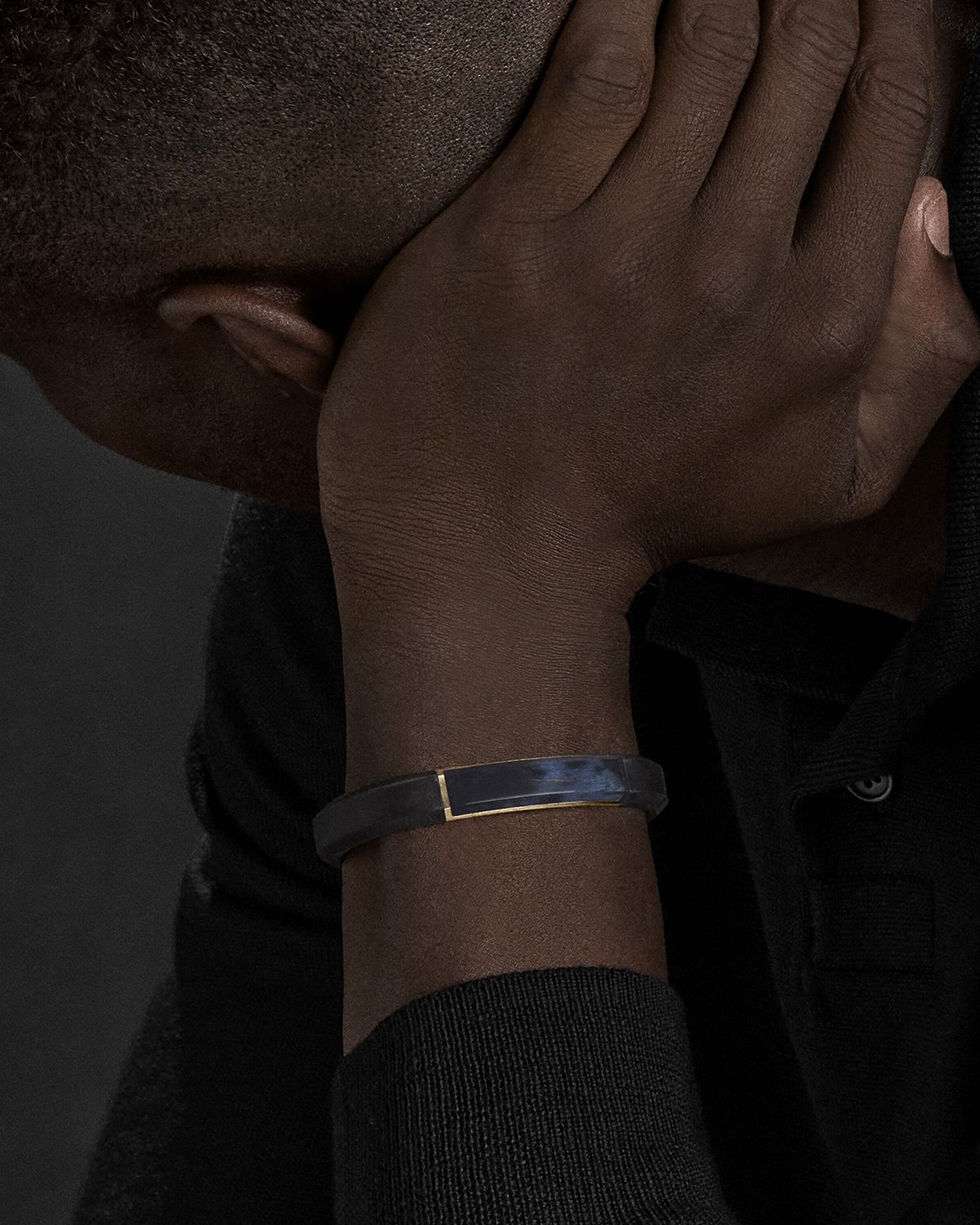 David Yurman Men 's Streamline ID Bracelet in Rubber with Pietersite and 18K Gold