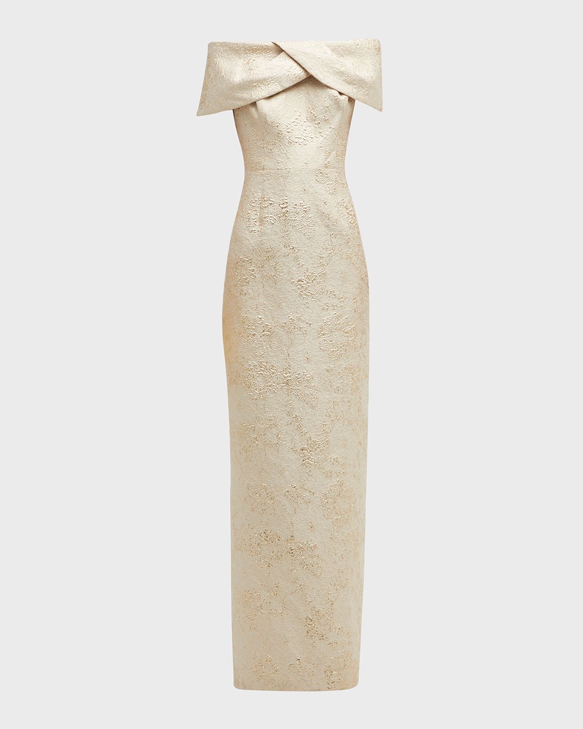 Rickie Freeman for Teri Jon Off-Shoulder Jacquard Column Gown