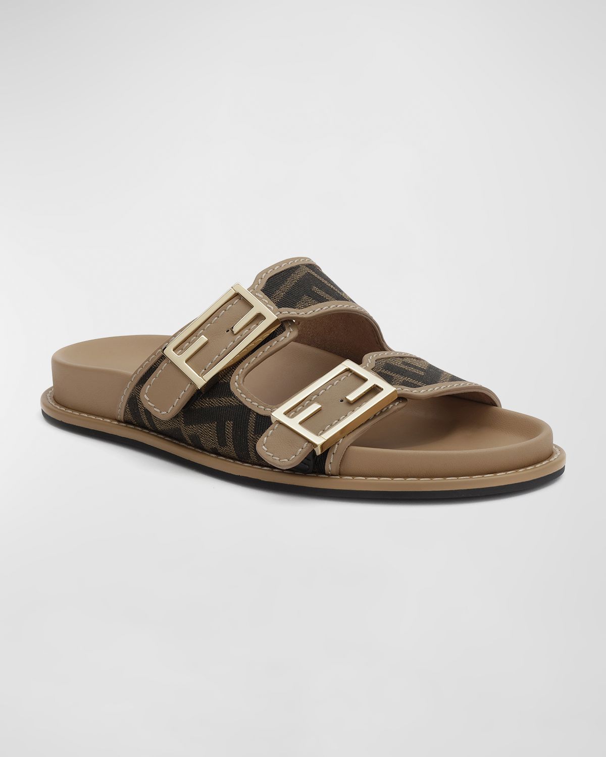 Fendi FF Jacquard Dual Buckle Slide Sandals