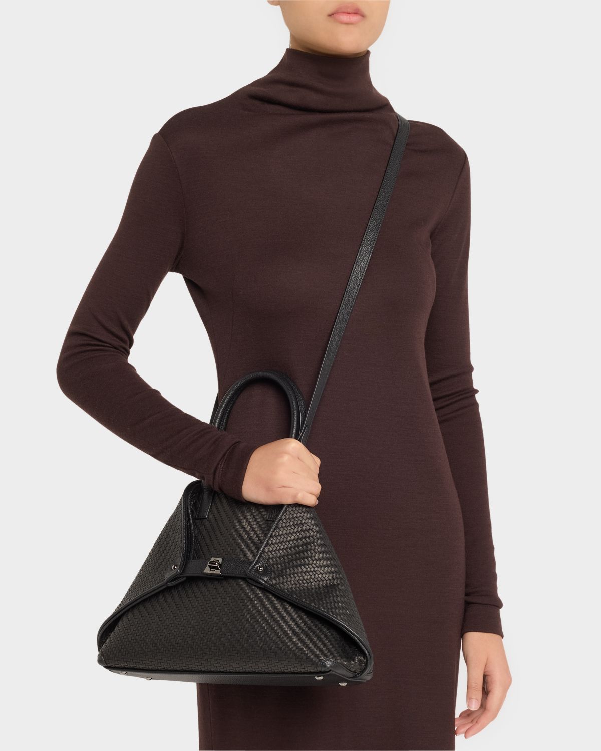 Akris Ai Small Plaid Braided Top-Handle Bag