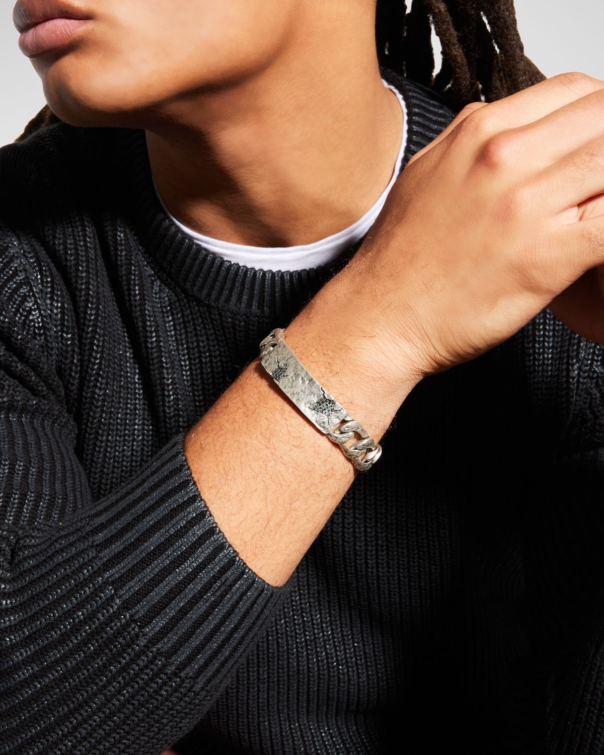 John Varvatos Men 's Crack ID Bracelet w/ Black Diamonds