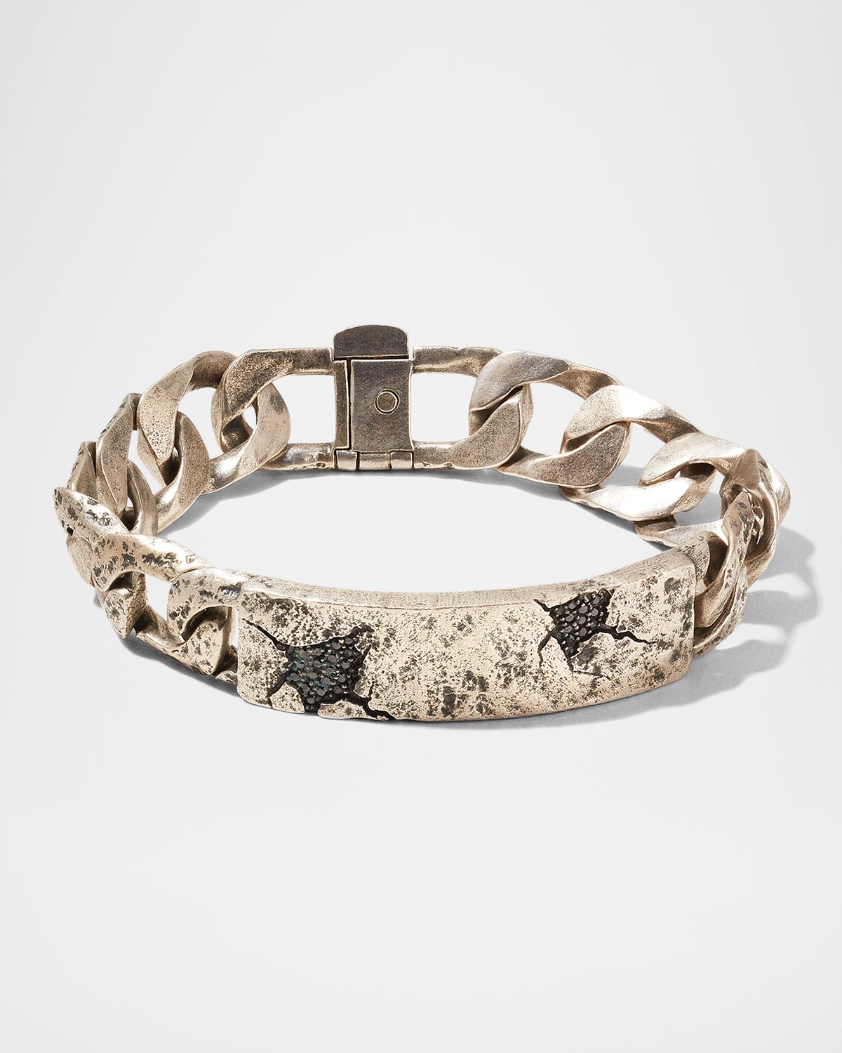 John Varvatos Men 's Crack ID Bracelet w/ Black Diamonds