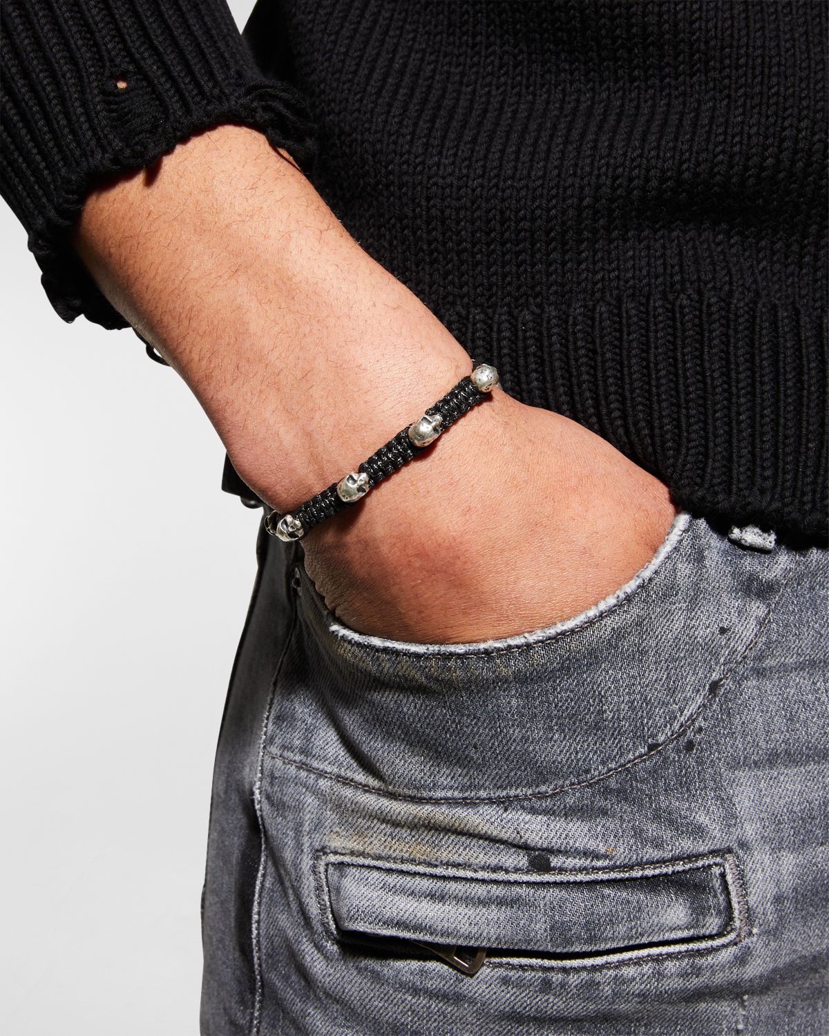 John Varvatos Men 's Skull Station Braided Bolo Bracelet