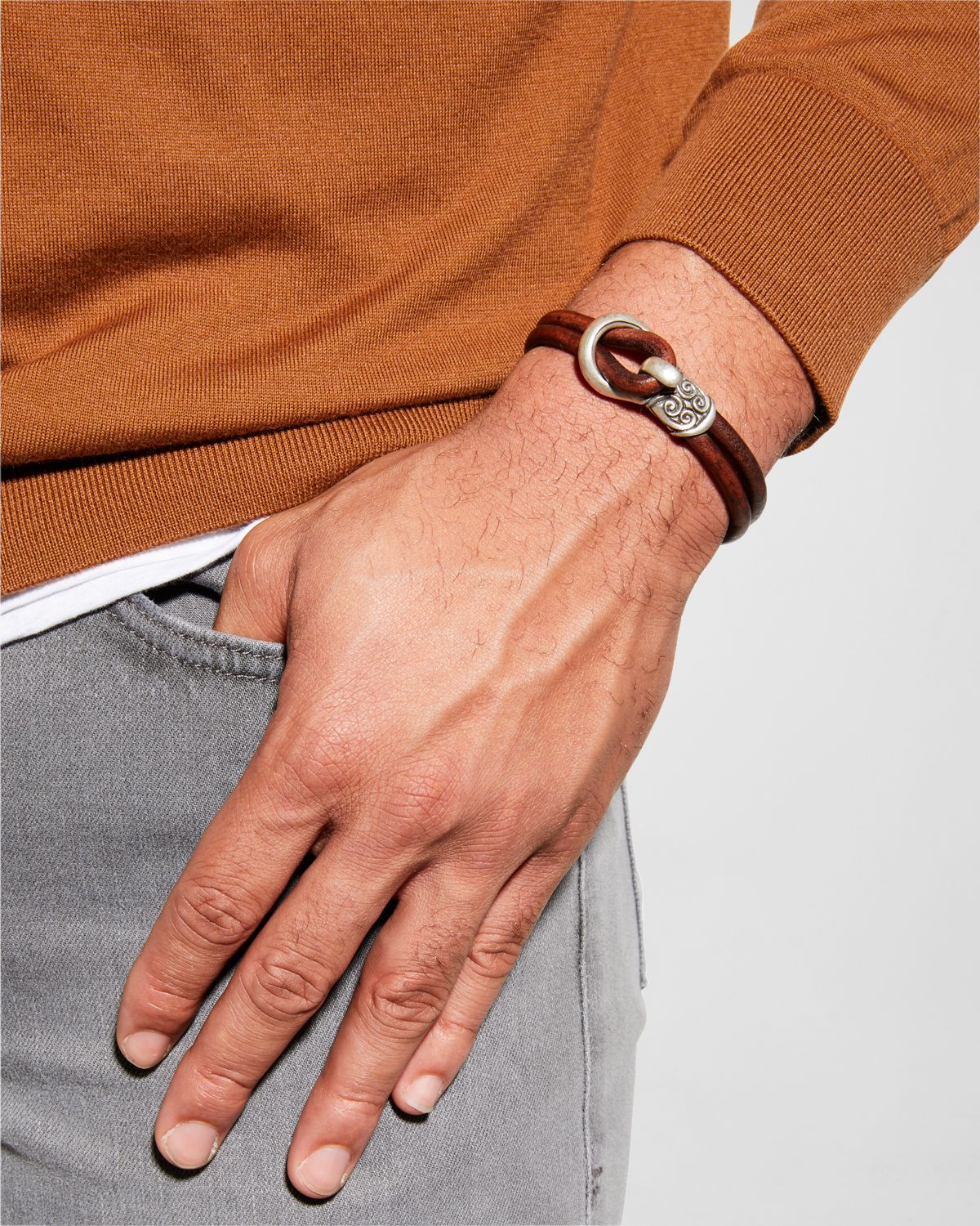 John Varvatos Men 's Leather Double Strand Buckle Bracelet