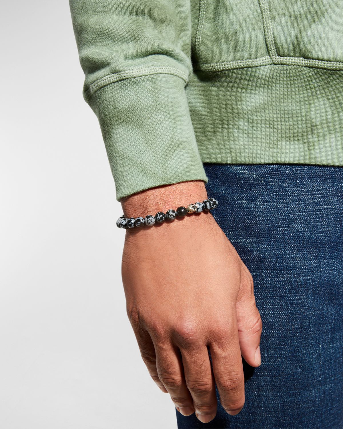 John Varvatos Men 's Skull Beaded Obsidien Bolo Bracelet