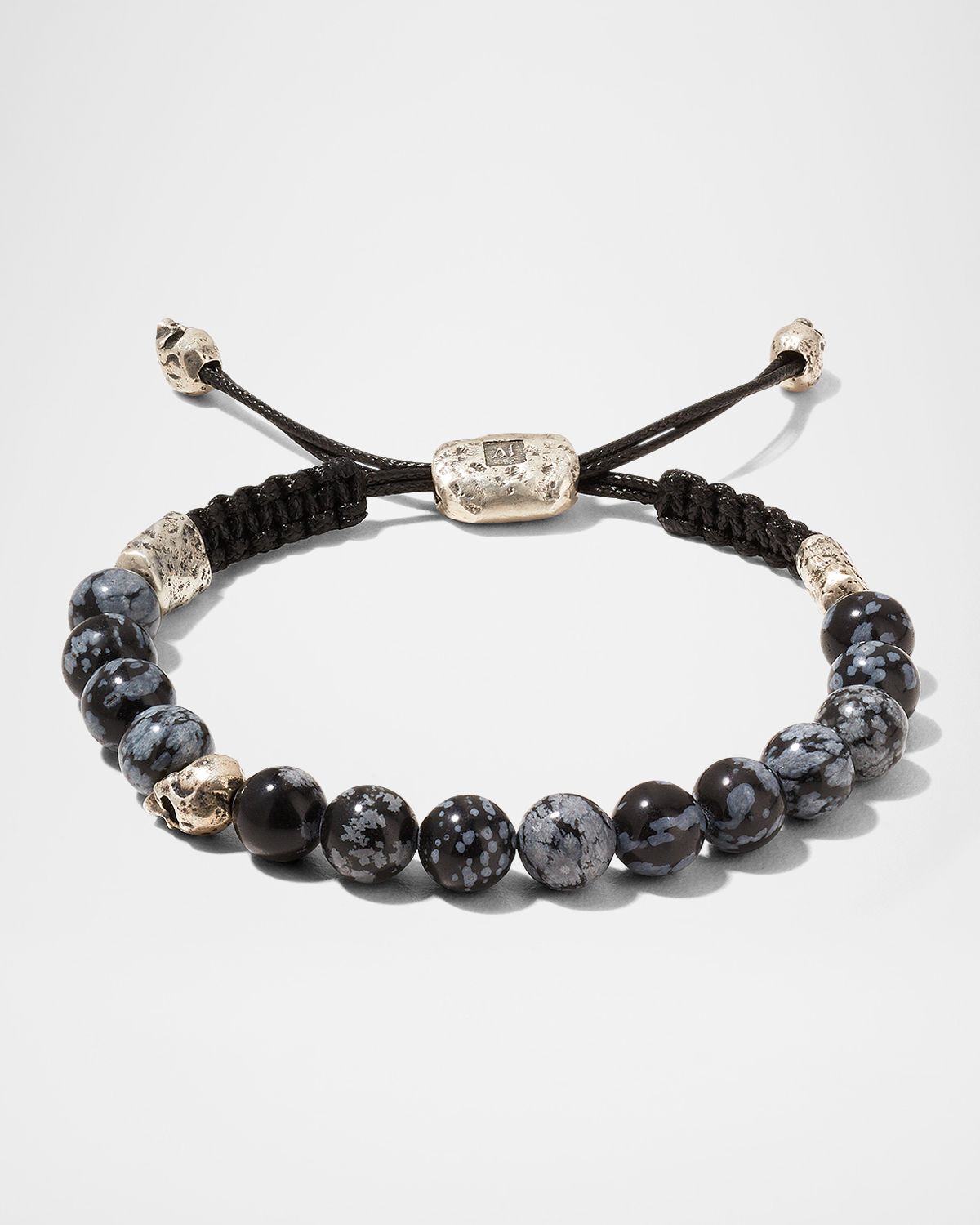 John Varvatos Men 's Skull Beaded Obsidien Bolo Bracelet