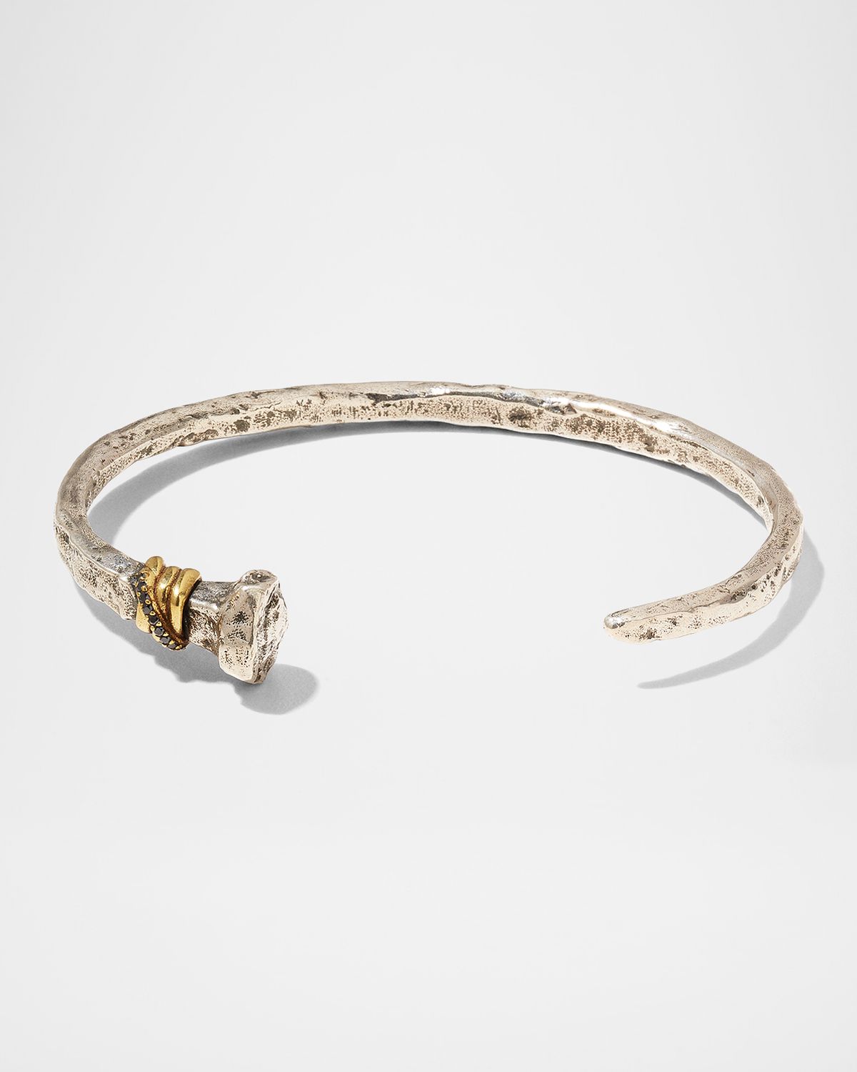 John Varvatos Men 's Distressed Cuff Bracelet w/ Black Diamonds