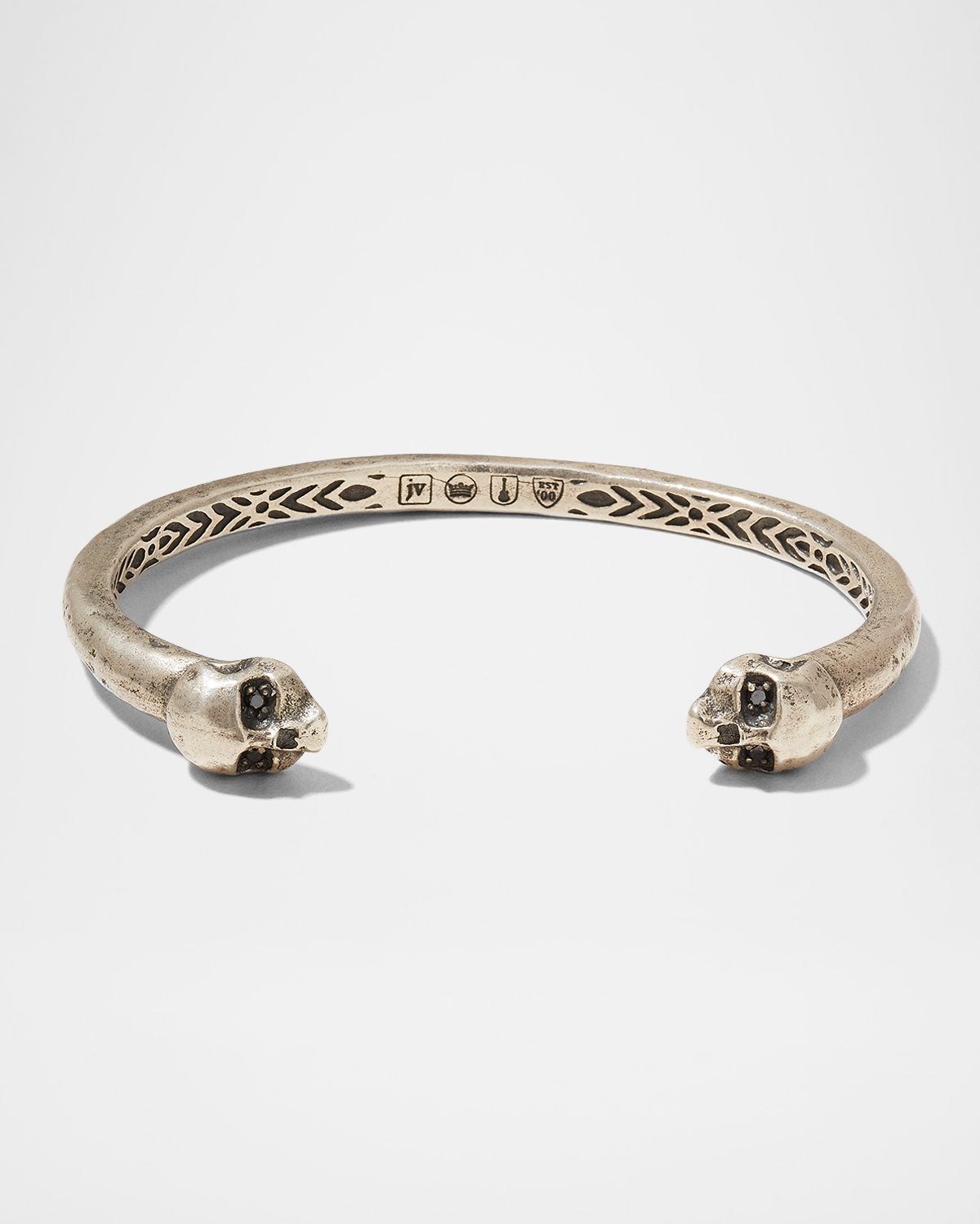 John Varvatos Men 's Skull Distressed Cuff Bracelet w/ Black Diamonds