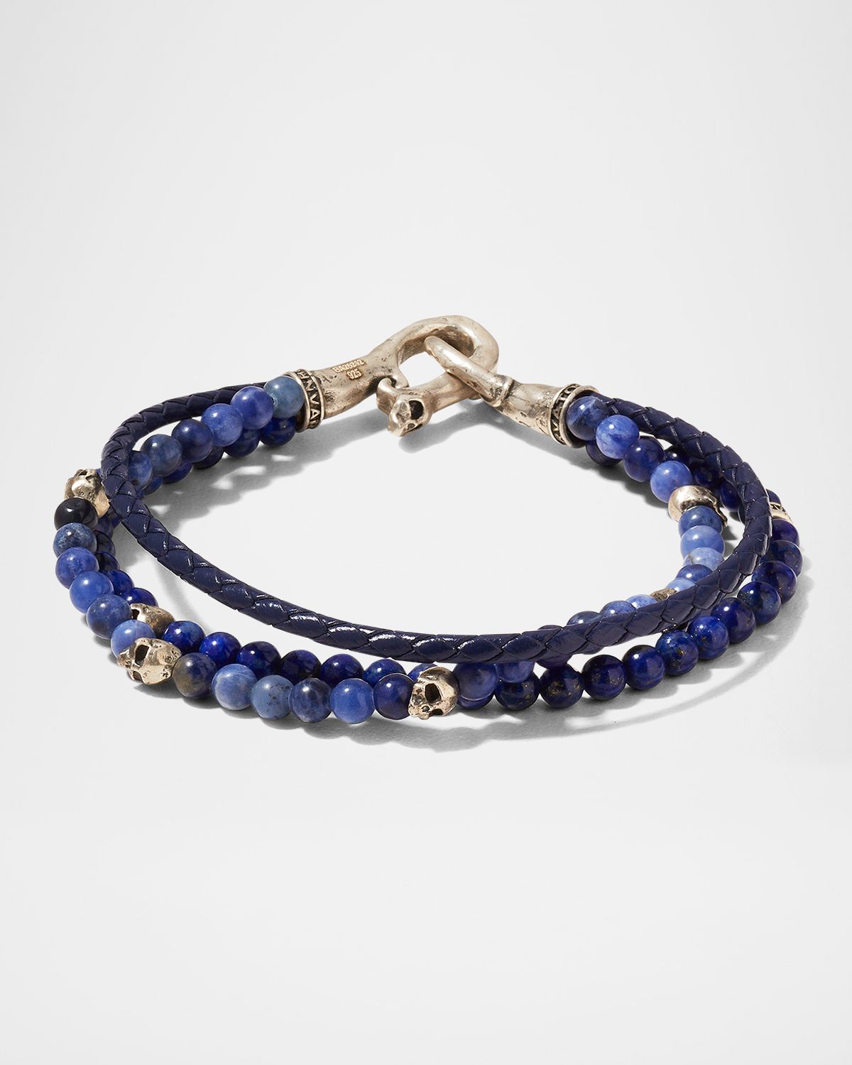 John Varvatos Men 's Multi-Strand Leather & Lapis Beaded Bracelet