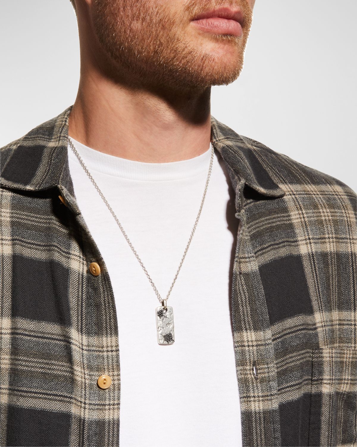 John Varvatos Men 's Crack Dog Tag Pendant Necklace w/ Black Diamonds