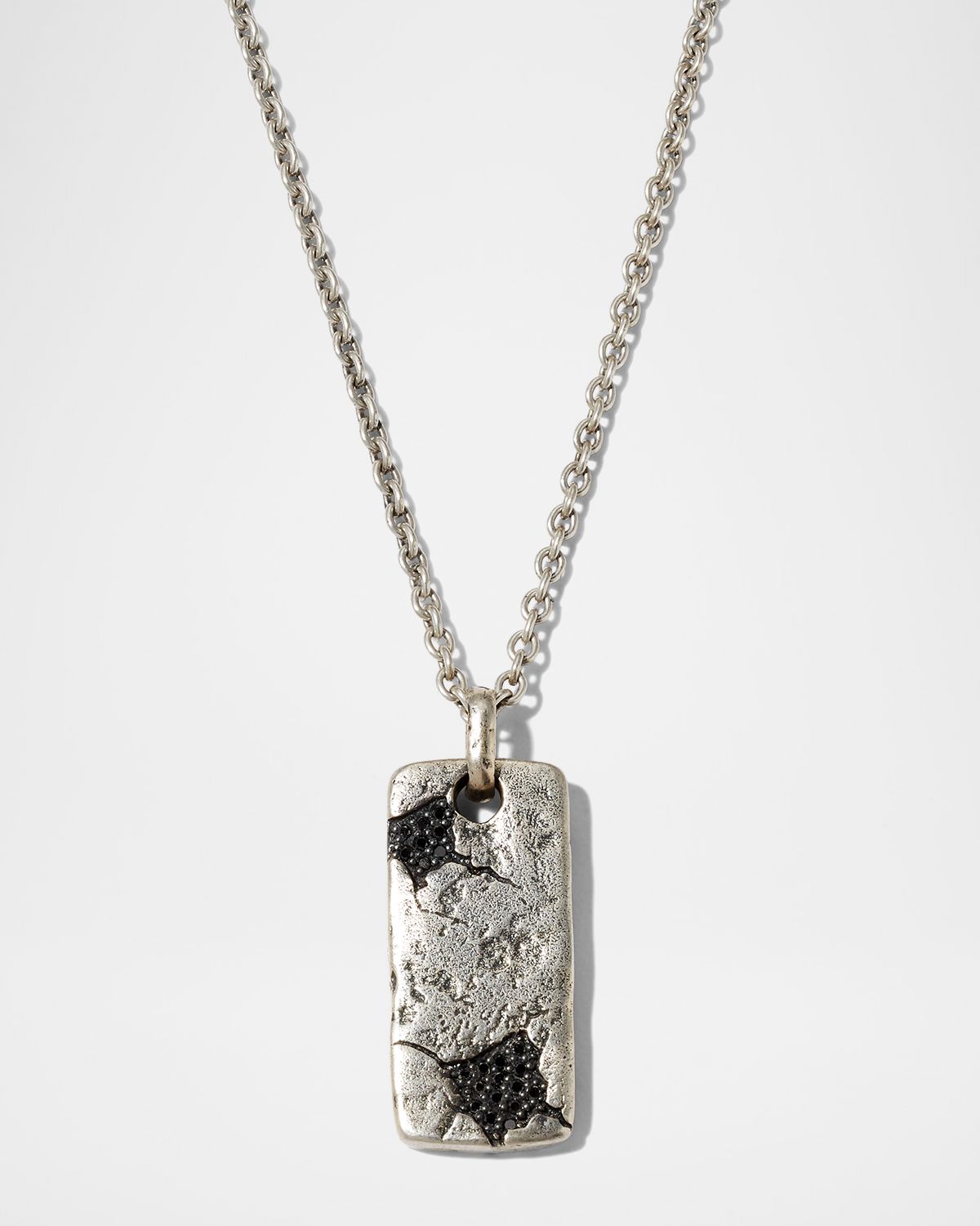 John Varvatos Men 's Crack Dog Tag Pendant Necklace w/ Black Diamonds