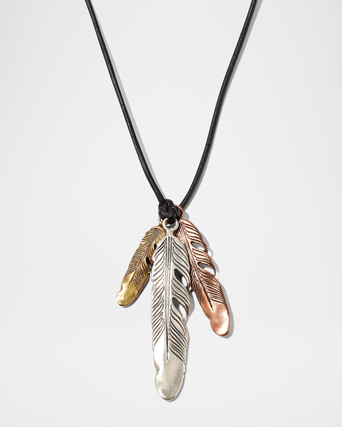 John Varvatos Men 's Raven Tri-Color Feathers Pendant Necklace