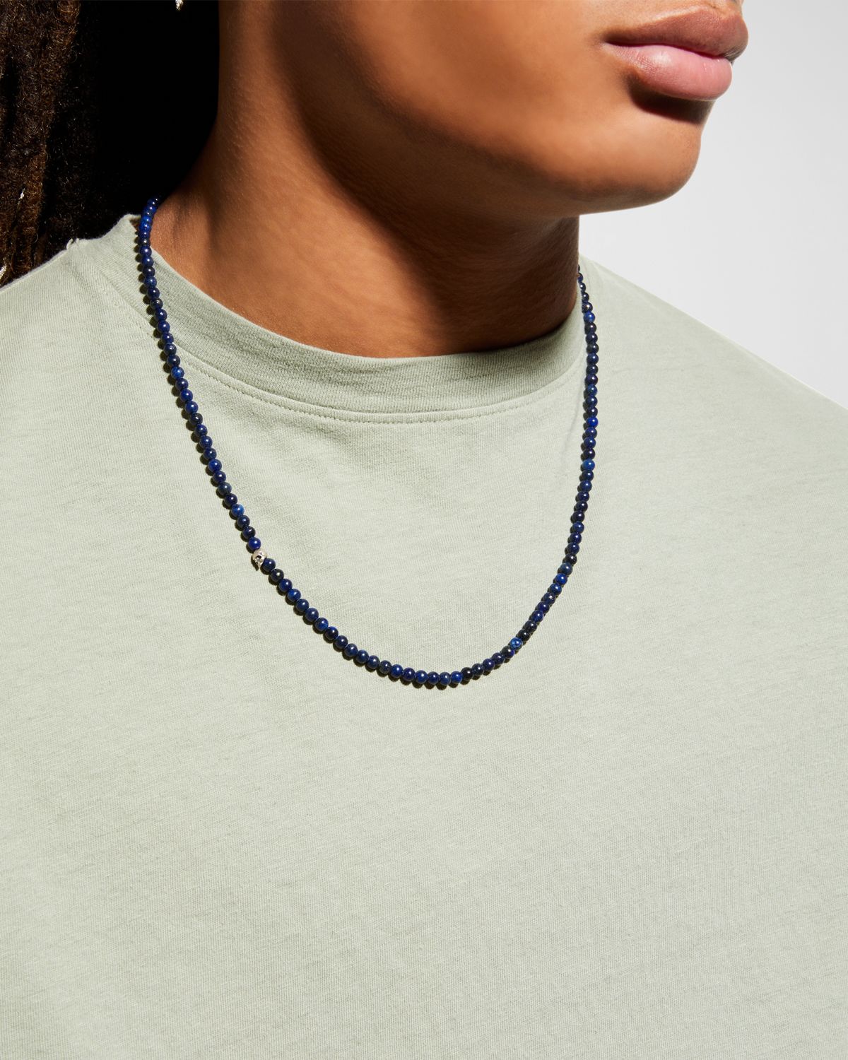 John Varvatos Men 's Skull Lapis Beaded Necklace, 24"L