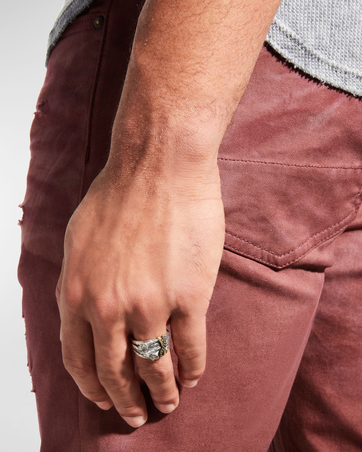 John Varvatos Men 's Nails Metal Band Ring w/ Black Diamonds