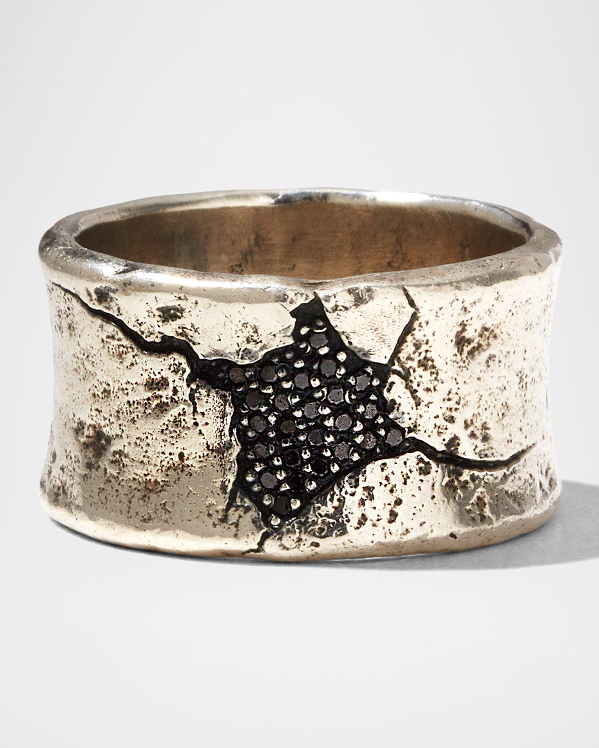 John Varvatos Men 's Crack Band Ring w/ Black Diamond Pavé
