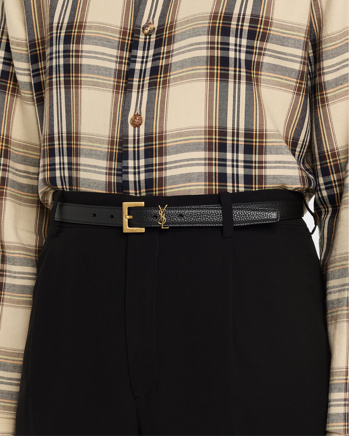 Saint Laurent YSL Grain Leather Skinny Belt