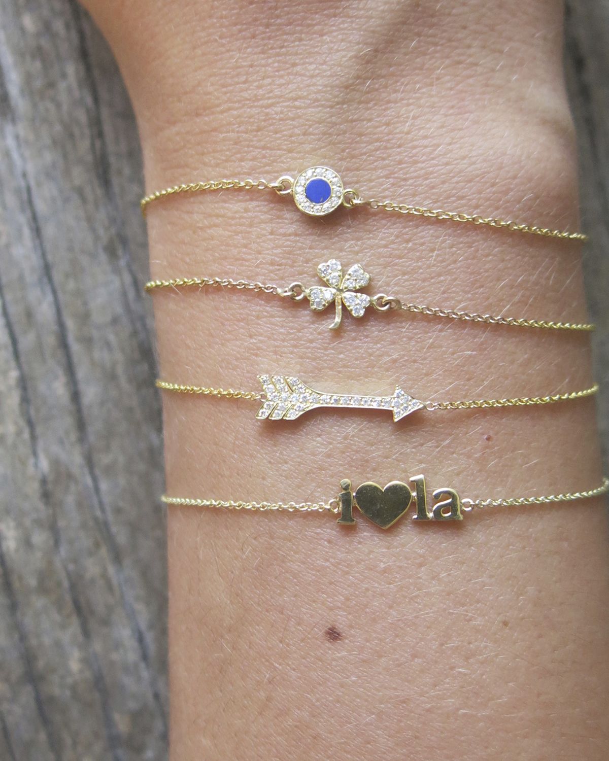 Jennifer Meyer 18k Yellow Gold Clover Charm Bracelet w/ Diamonds