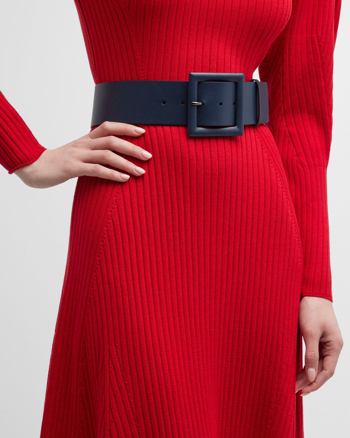 Carolina Herrera Square-Buckle Wide Leather Belt