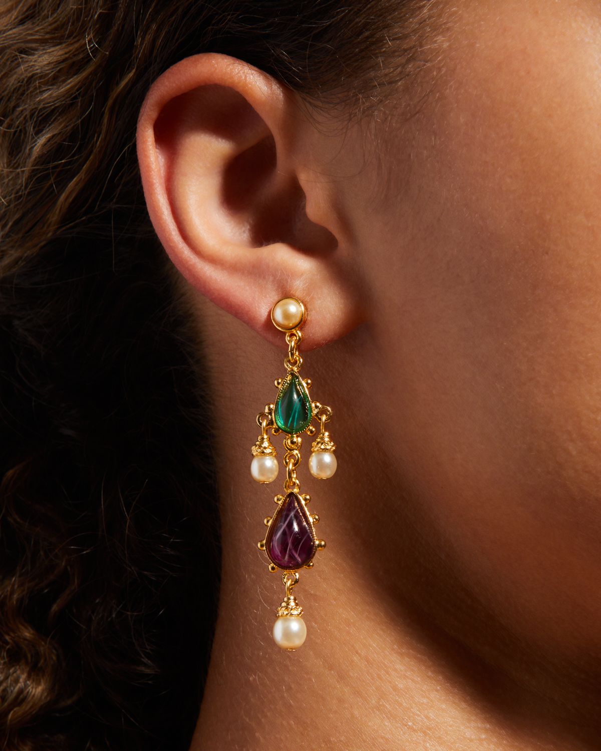Ben-Amun Gold Stone and Pearly Earrings