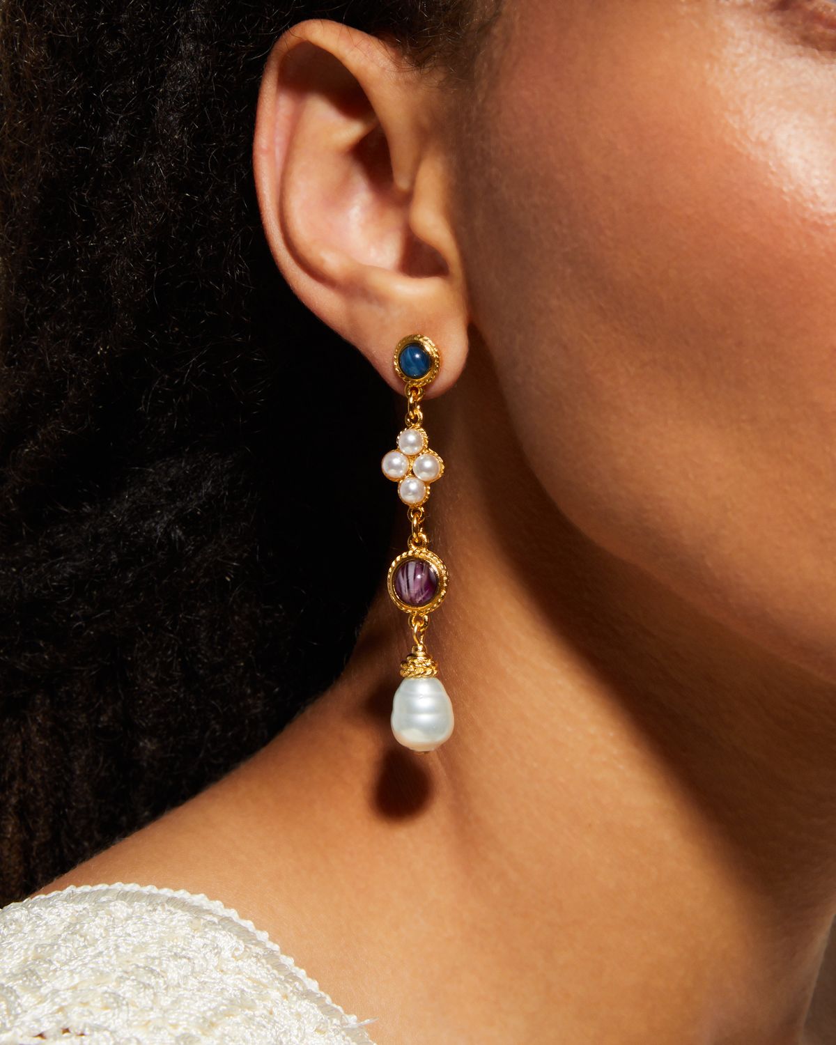 Ben-Amun Multi-Stone Pearly Drop Post Earrings